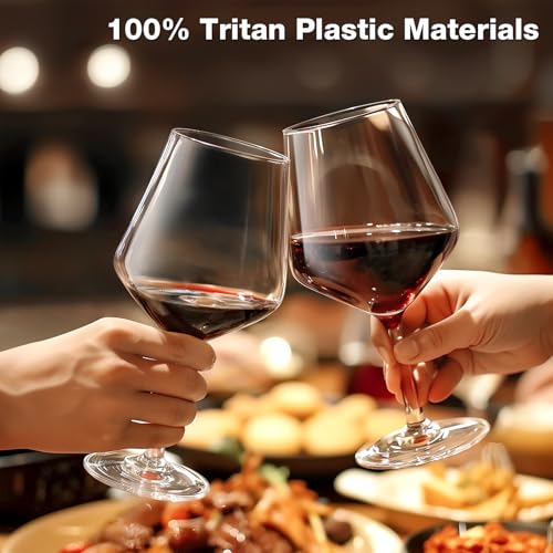 Hlukana Unbreakable Wine Glasses Set of 6, 16 oz Plastic Wine Glasses with Stem, BPA Free, Reusable Wine Glass for Poolside, Outdoors Camping Picnic Restaurants Home Bar Christmas Unique Gift