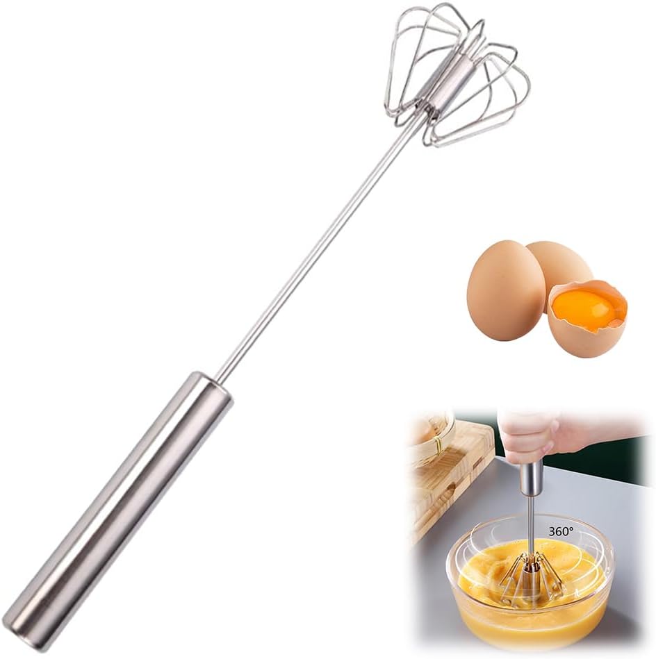 Stainless Steel Semi-Automatic Whisk, 2025 New Egg Whisk Hand Push Rotary Blender, Manual Mixer Stirrer Kitchen Tool for Blending, Whisking, Beating, Stirring (10in)