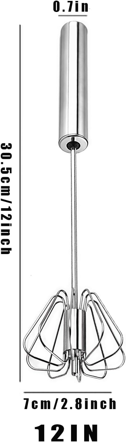 Stainless Steel Egg Whisk, Hand Push Rotary Whisk Blender, Versatile Milk Frother, Hand Push Mixer Stirrer for Blending, Whisking, Beating & Stirring (12in)