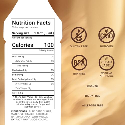 Monin - French Vanilla Syrup with Monin BPA Free Pump, Boxed, Versatile Flavor, Natural Flavors, Great for Coffees, Cocktails, Shakes, and Kids Drinks, Non-GMO, Gluten-Free (1 Liter)