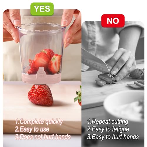 Strawberry Slicer：Fruit Slicer Cup Veggie Salad Speed Cutter for Strawberries Egg Banana Mushroom Cucumber Kiwi the Kitchen Portable Slicing Tool (Pink)