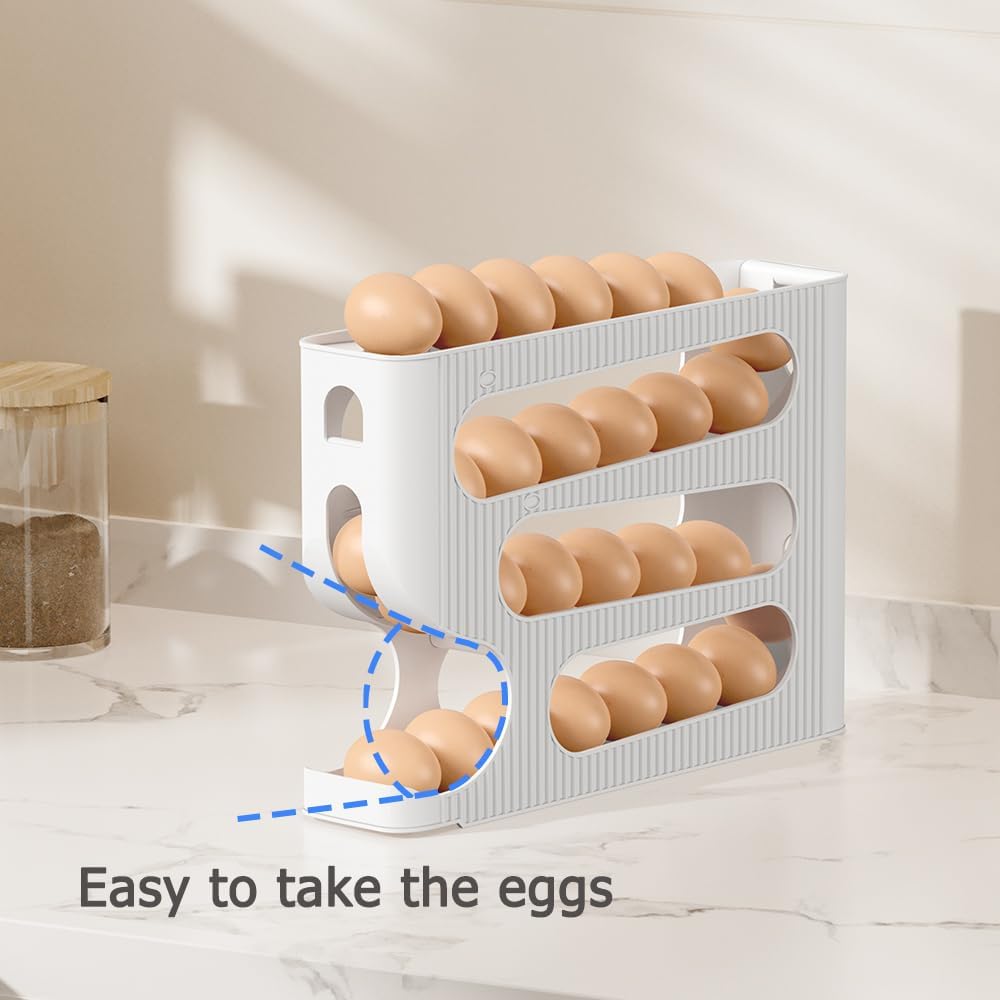 Sotfamily Egg Holder for Fridge, Automatic Rolling Egg Dispenser for Refrigerator, Countertop, Kitchen - Space-saving Egg Roller/Organizer/Storage/Container/Tray - 1 Pack for 28 Large Size Eggs