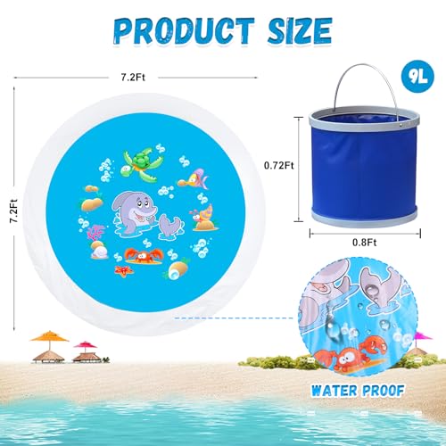 7.2 X 7.2 Feet Baby Beach Pool，Kiddie Pool and Beach Blanket，2 in 1 Toddler Paddling Pool，Beach Toys for Infant Kids Boys and Girls with Portable Water Bag 9L