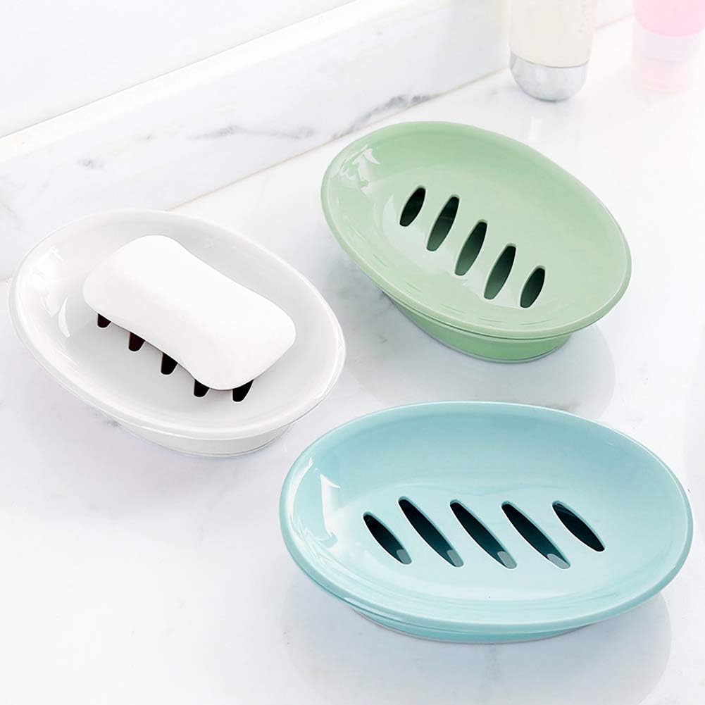 WYOK 2-Pack Soap Dish with Drain Plastic Sponge Holder Easy Cleaning Soap Saver Tray Caddy Keep Dry Stop Mushy for Shower Bathroom Kitchen(White)