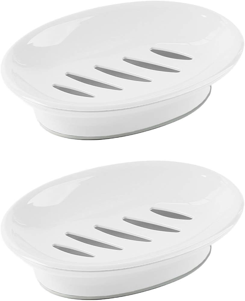 WYOK 2-Pack Soap Dish with Drain Plastic Sponge Holder Easy Cleaning Soap Saver Tray Caddy Keep Dry Stop Mushy for Shower Bathroom Kitchen(White)