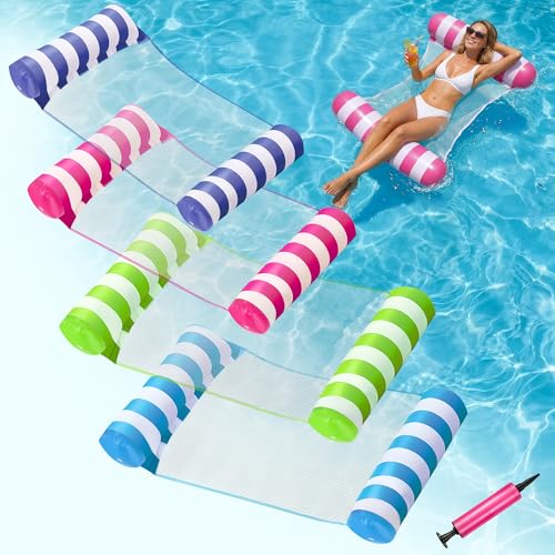 4 Pack Inflatable Pool Floats, OKSUWATER 4-in-1 Water Hammock, Pool Floats Adult Size for Swimming Pool Party Summer Lake Water Fun