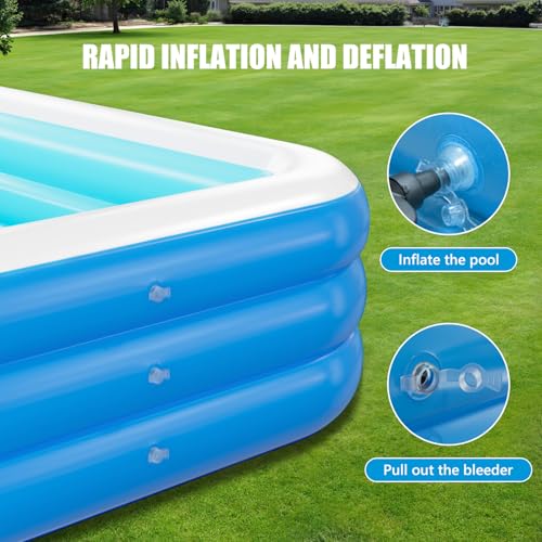 Inflatable Pool for Adults, 115" x 68" x 22" Blow Up Pools, Rectangular Family Swimming Pool
