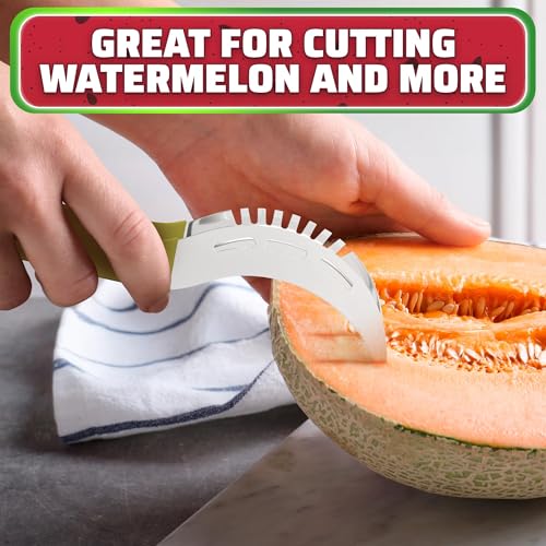 Watermelon Cutter Slicer Tool - Stainless Steel Watermelon Slicer Cutter Tool, Dishwasher Safe, Ergonomic Handle, Rust-Resistant - Curved Shape and Rounded Edges for Safe, Easy Slicing & Serving