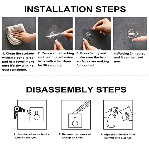 ZESLMG Adhesive Wall Hooks for Hanging, 16 Pack Self Sticky Hooks Heavy Duty 22lb Clear, Removable Shower Hook No Damage for Towel Key Coat Wreath Picture Outdoor Ceiling Bathroom Kitchen, Waterproof