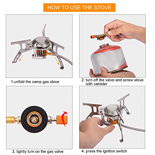 Portable Camping Gas Stove with 1LB Propane Tank Adapter, Foldable Camp Stove Backpacking Stove with Piezo Ignition for Outdoor Hiking Cooking Burner