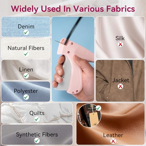Aisoso Stitch Gun for Clothes, Pink Handheld Stitching Gun Quick Clothing Fixer, 0.5mm Sewing Kit Includes 1500 Black Fasteners and 1500 White Fasteners