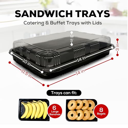 6 Pack Catering Trays with Lids – 13" Serving Tray with Lid, Heavy Duty Recyclable Plastic Party Platters for Catering, Buffet, Picnics & Events – Food Trays with Clear Lid (13.39 × 9.84 × 2.95 inch)