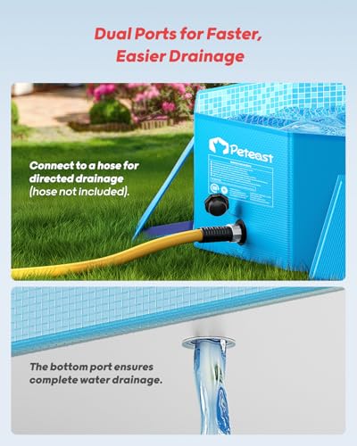 Peteast Foldable Dog Kiddie Pool with Stable Side Support, Hard Plastic Shell Portable Dog Pool, Collapsible Swimming Pools for Pet and Kids, 64 in