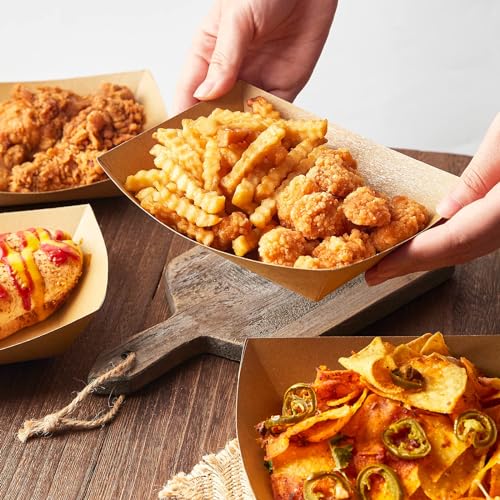 ZORRITA 3 Lb Paper Food Trays - 50 Pack Disposable Nacho Trays, Kraft Paper Food Boats Taco Holders Party Serving Baskets for Hot Dogs Snacks Tacos Fries