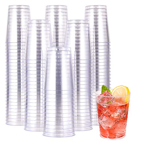 JOLLY CHEF 10 oz Clear Disposable Plastic Cups 200 Pack, Clear Plastic Cups Tumblers, Heavy duty Party Glasses, Disposable Cups for Wedding, Thanksgiving, Christmas Party