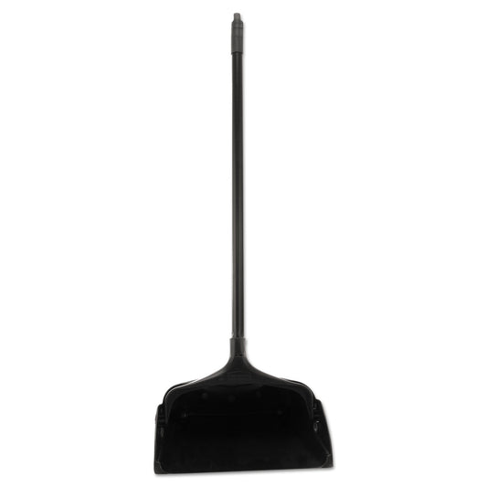 Rubbermaid Commercial Products Dustpan with Long Handle Plastic Black Compatible with Any Broom for Lobby/Restaurant/Office/Home/Dog Pooper Scooper 12.50" Wide