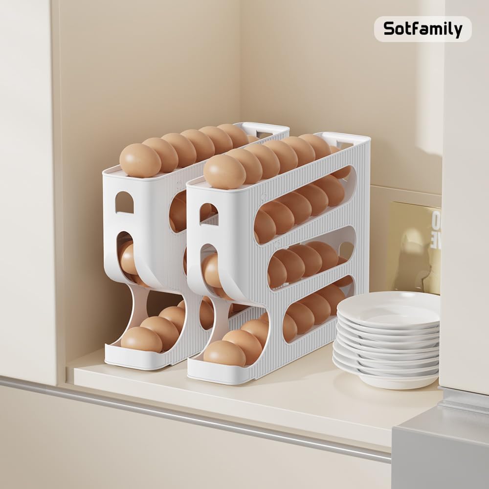 Sotfamily Egg Holder for Fridge, Automatic Rolling Egg Dispenser for Refrigerator, Countertop, Kitchen - Space-saving Egg Roller/Organizer/Storage/Container/Tray - 1 Pack for 28 Large Size Eggs