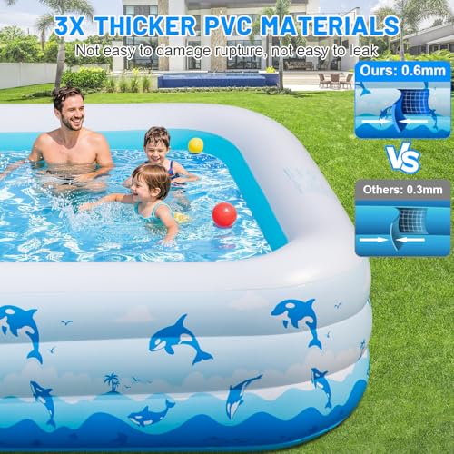 Extra Large Inflatable Swimming Pool – 165" x 76" x 22" Oversized Blow Up Pool for Adults, Big Family Backyard Pool with Pump, Thickened Kiddie Pool for Summer Water Party, Easy Set Up