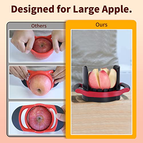 OOKUU Apple Slicer Corer, [Large Size] 8-Blade Heavy Duty Apple Cutter with Base, [Upgraded] Cut Apples All The Way Through, Stainless Steel Ultra-Sharp Blade, Fruit & Vegetable Divider, Wedger, Red