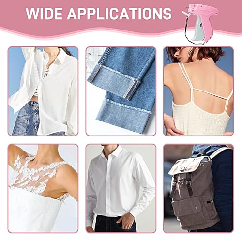 Stitch Gun for Clothes， Handheld Stitch Gun Quick Clothing Fixer，Sewing Kit Includes 1,000 Black Fasteners & 1,000 White Fasteners & 6 Needles (Pink)