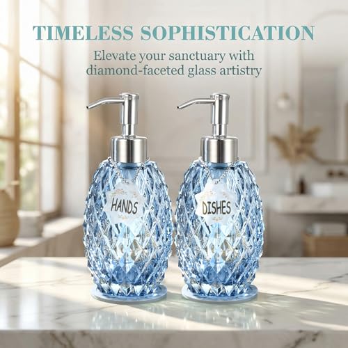 MALACHI Glass Soap Dispenser, 304 Rustproof Stainless Steel Pump, Refillable Multi‑use for Hand Soap, Dish Soap, Body Wash, Shampoo, Baby Wash for Bathroom Kitchen & Commercial