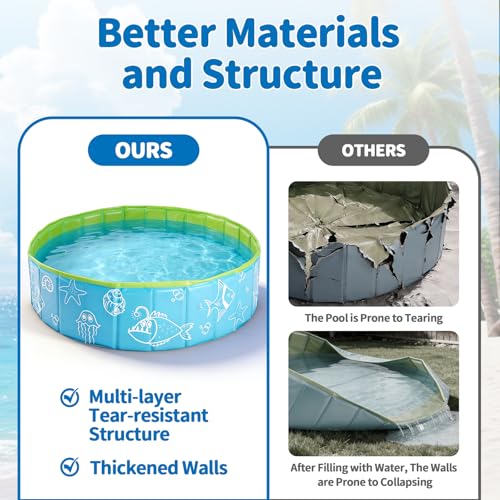 47.3"‌ Foldable Baby Pool with Canopy, Hard Plastic Pool Suitable for Kids Toddler Kiddie, Designed for Use in Backyard, Beach, Park, Blue and Green(No Sprayer)