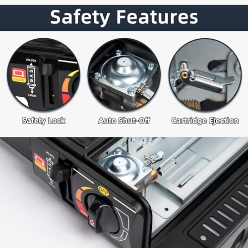 SHINESTAR Dual Fuel Stove with Butane & Propane Compatibility, Portable Camping Stove for Outdoor Cooking, Propane Adapter Hose and Carrying Case Included, 7800 BTUs Output