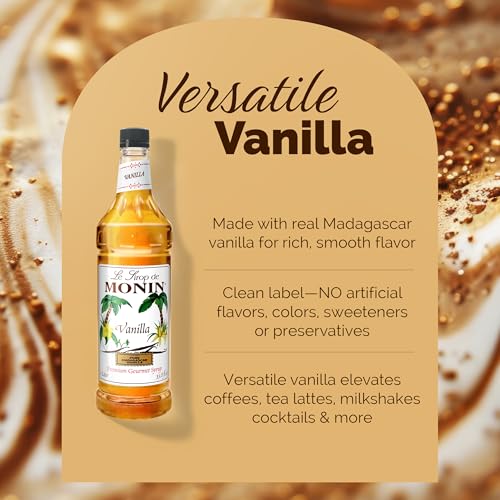 Monin - Vanilla Syrup | Pure & Rare Madagascar Vanilla, Premium Syrup for Coffee, Lattes & More | Clean Label, No Artificial Flavors, No Artificial Preservatives (BPA Free Bottle, 33.8 fl oz, 2-pack)