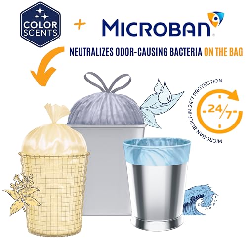 Color Scents Small Trash Bags - 4 Gallon, 80 Total Bags (2 Rolls of 40 Count), Twist Tie – Duos (2 unique scent + color combinations) with Microban