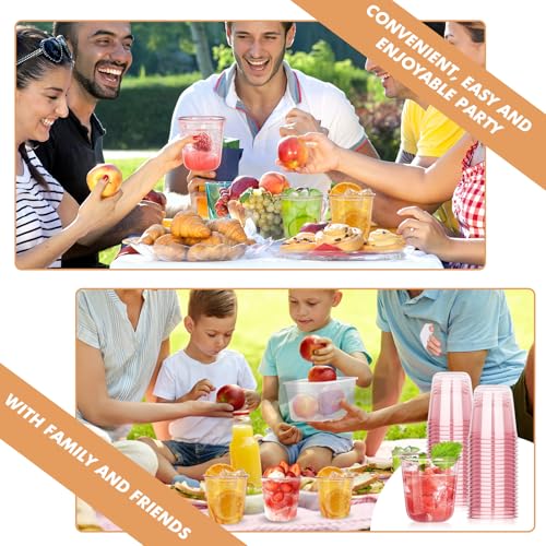 KesaPlan 50 Pcs Pink Plastic Cups, 12oz Disposable Stemless Wine Glasses for Cocktail Cute Clear Cocktail Wine Glasses Pink Party Cups for Valentine's Galentine's Day Wedding Christmas Party