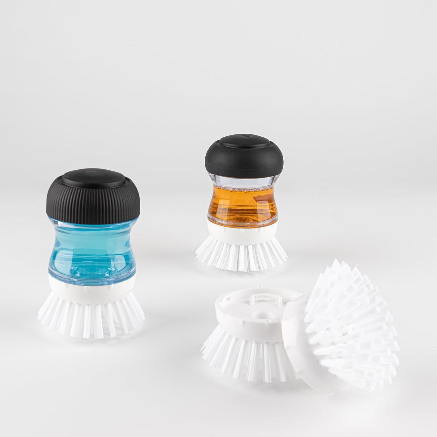 OYV Soap Dispensing Palm Brush, Dish Brush Set with Silicone Drip Tray and One Refill, Kitchen Dish Scrub Brush for Cleaning Pots, Pans, Sinks