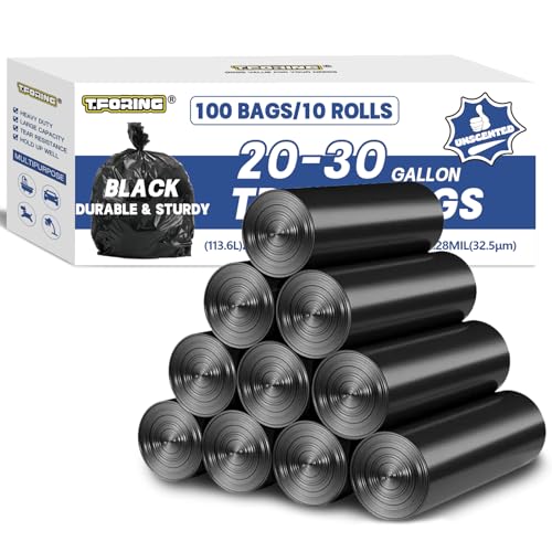 20-30 Gallon Trash Bags Black - 1.28 Mil Thick,30" x 35" Large Garbage Bags 100 Count，20+ Gallon Heavy Duty Trash Can Liners Unscented for Kitchen Home Office Commercial Outdoor