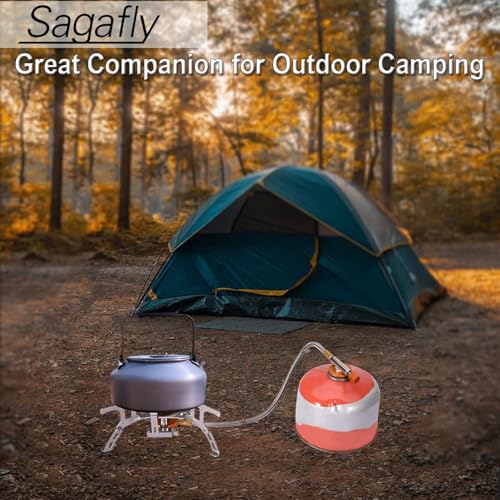 Portable Camping Gas Stove with 1LB Propane Tank Adapter, Foldable Camp Stove Backpacking Stove with Piezo Ignition for Outdoor Hiking Cooking Burner