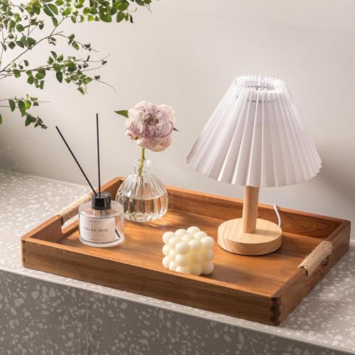 16.5 x 12 Inches Acacia Wood Serving Tray, Large Wooden Food Trays with Handles, Coffee Table Tray for Ottoman, Charcuterie, Parties, Eating, Snack, Decor, Outdoor Kitchen Counter Bandeja De Madera