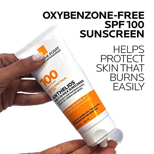 La Roche-Posay Anthelios Melt-In Milk Sunscreen SPF 100, Sunscreen For Body & Face, Broad Spectrum SPF + Antioxidants, Oil Free, For Sun Sensitive Skin, Oxybenzone Free