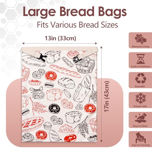 Beeswax Bread Bags，Extra Large 2 Pack- 17"×13" Reusable Sourdough Bread Bags for Homemade Bread