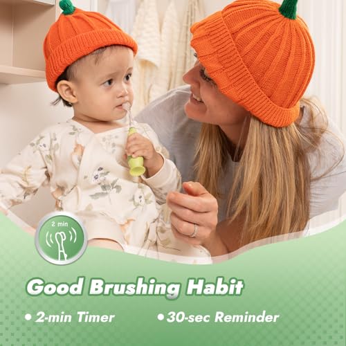 Papablic Toddler Sonic Electric Toothbrush Kids for Ages 1-3 Years, Baby Electric Toothbrush with Cute Dino Cover and Smart LED Timer, 2 Brush Heads (Max)