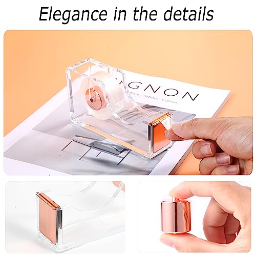 Famassi Rose Gold Desk Accessories，Office Supplies Set Acrylic Stapler Set Staple Remover, Tape Holder, 2 Ballpoint Pen, Scissor, Binder/Paper Clips and 1000pcs Staples.