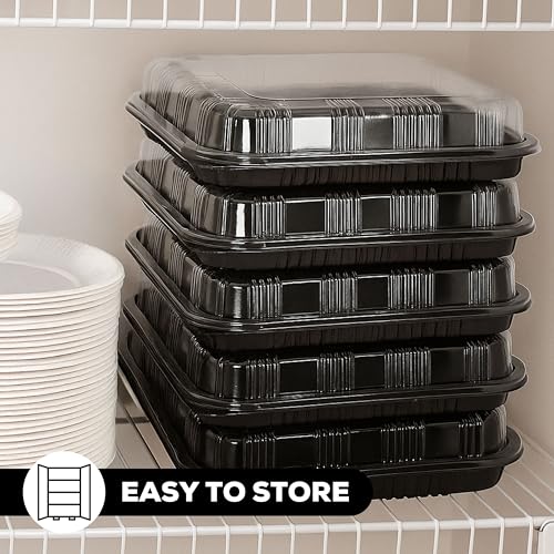 6 Pack Catering Trays with Lids – 13" Serving Tray with Lid, Heavy Duty Recyclable Plastic Party Platters for Catering, Buffet, Picnics & Events – Food Trays with Clear Lid (13.39 × 9.84 × 2.95 inch)