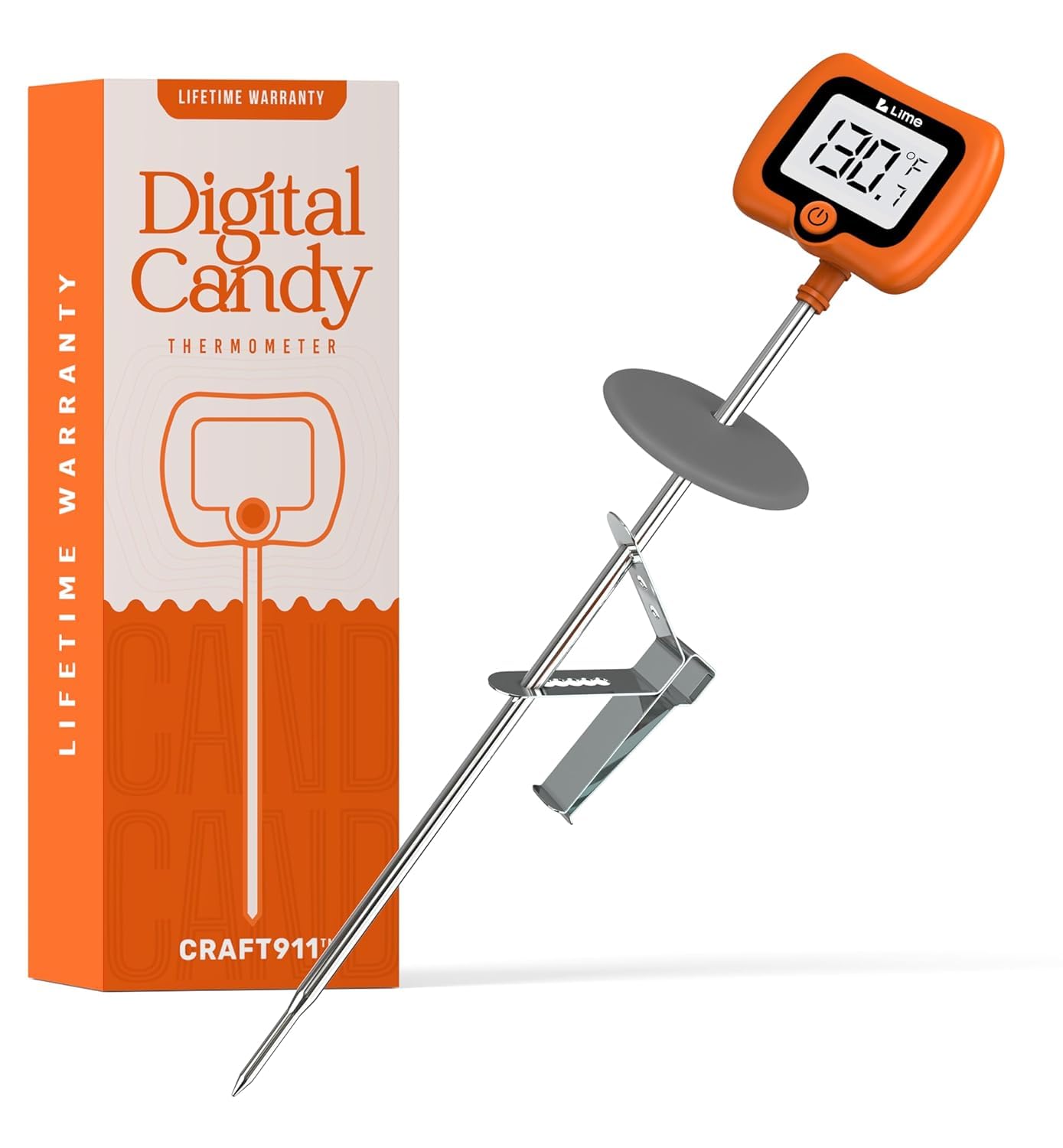 Digital Candy Thermometer with Pot Clip, 10" Long Stainless Steel Probe, Instant Read Kitchen Thermometer for Cooking, Baking, and Candy Making