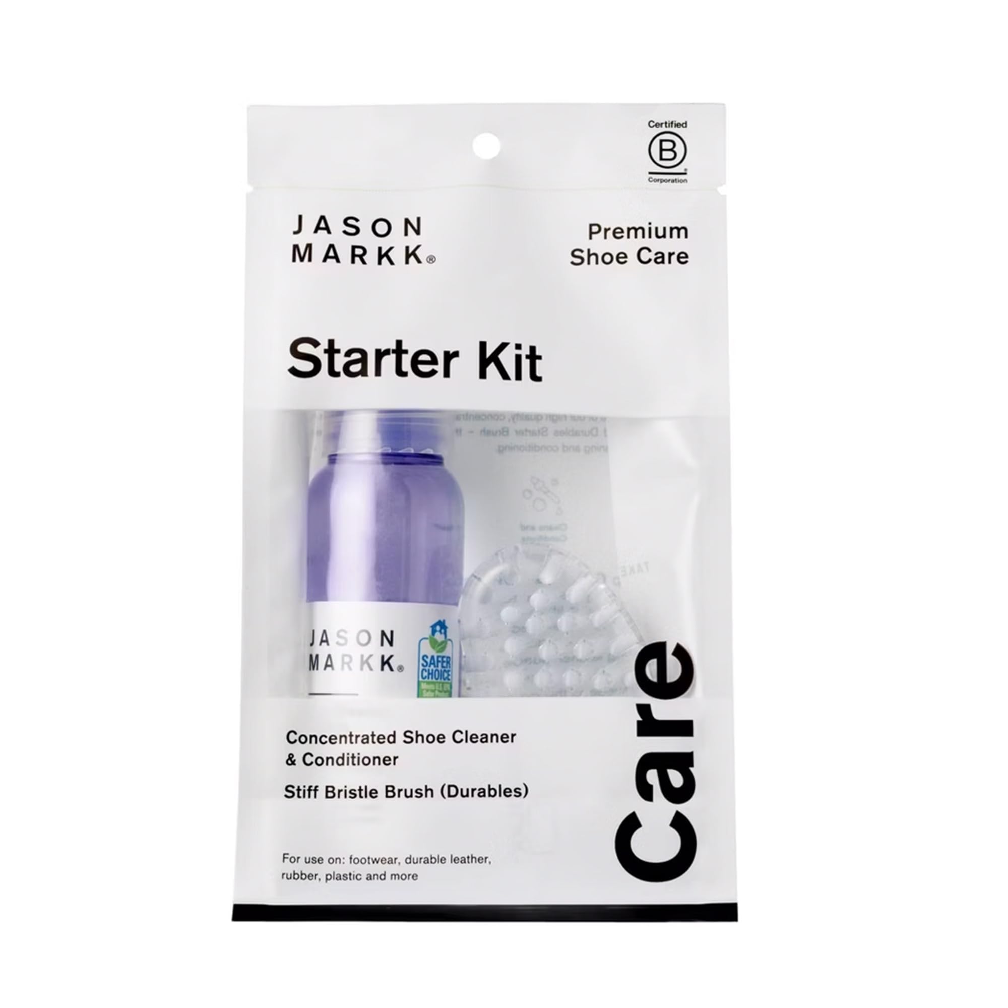 Jason Markk Starter Kit, Shoe Cleaner, 2-Piece Set, Deep Cleaning Solution & Durables Brush, Sneaker Care, Ideal for Footwear, Safe for Midsoles, Full-Grain Leather, Rubber, Plastic, and More, 2oz