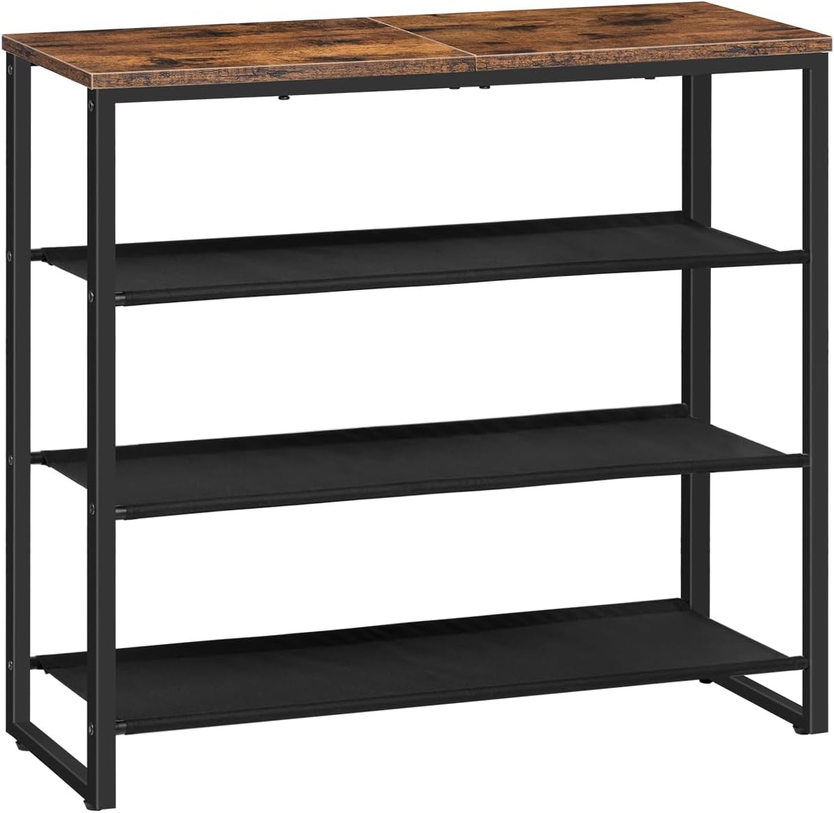 HOOBRO Shoe Rack, 4 Tier Shoe Storage Organizer with 3 Oxford Fabric Shelves and Top Panel, Holds 12-16 Pairs of Shoes for Entryway and Closet, Industrial, Rustic Brown BF47XJ01G1