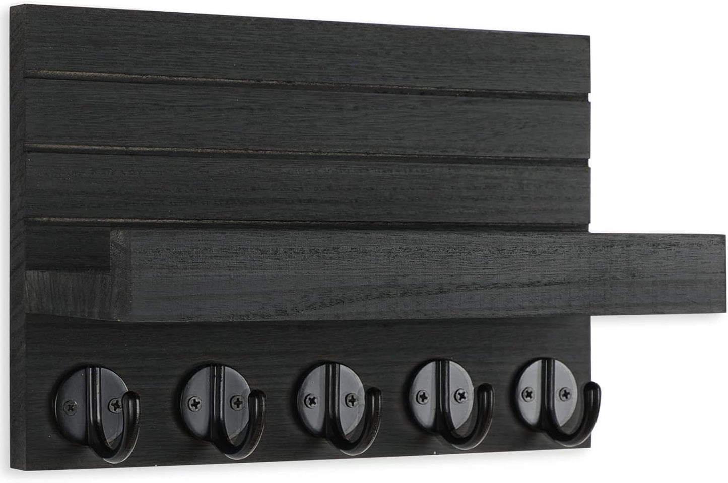 Lwenki Key Holder for Wall, Decorative Key and Mail Holder with Shelf Has Large Hooks for Bags, Coats, Umbrella – Paulownia Wood Key Hanger with Mounting Hardware (9.8”W x 6.7”H x 4.2”D)