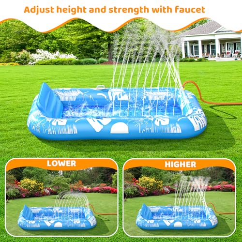 Inflatable Tanning Pool Lounger Float with Sprinkler, 77" x 48" Pool Floats Adult with Pillow, 6 in 1 Suntan Tub Raft Floatie with Drink Holder Sunbathing Water Lounge