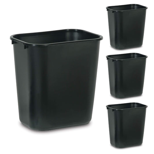 Rubbermaid Commercial Products Wastebasket/Trash Can, 7-Gallon/28-Quart, Black, Plastic, for Bedroom/Bathroom/Office, Fits Under Desk/Sink/Cabinet, Pack of 4