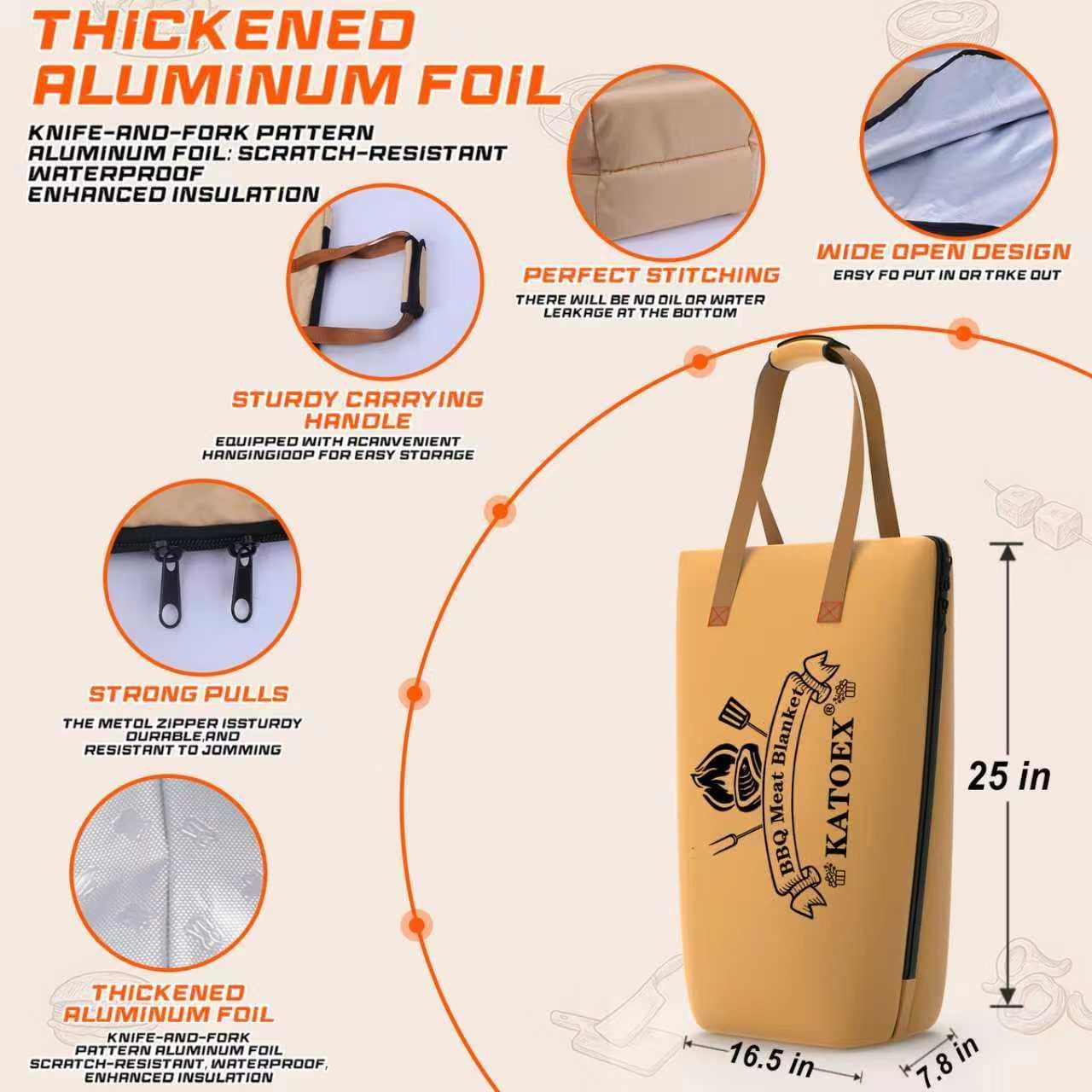 BBQ Blanket for Resting Meat Extra Large, 25in BBQ Meat Resting Blanket for Smoking, Grilling Meat Insulated Resting Bag with Wide Mouth for Large Brisket/Turkey