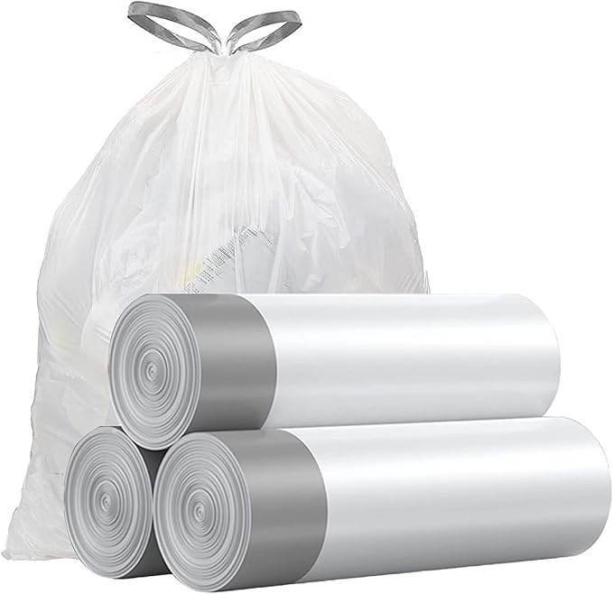 Small Trash Bags 4 Gallon - Drawstring 4 Gallon Trash Bag, Individual Unscented Small Garbage Bags, White 4 Gal Trash Can Liners Bathroom Trash Bags, 57 Count