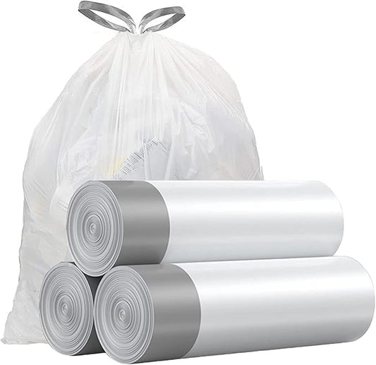 Small Trash Bags 4 Gallon - Drawstring 4 Gallon Trash Bag, Individual Unscented Small Garbage Bags, White 4 Gal Trash Can Liners Bathroom Trash Bags, 57 Count