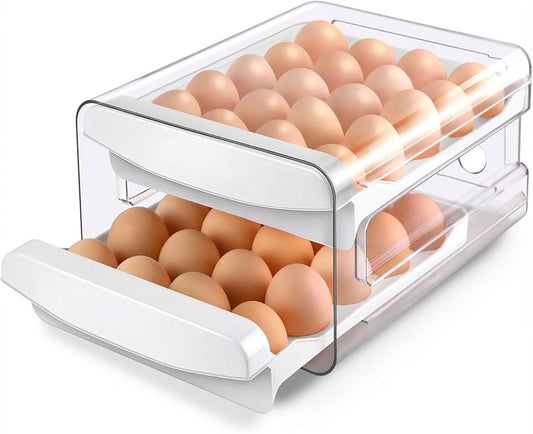 Zagtag® Egg Holder for Fridge, 2-Tier Stackable 40 Eggs Organizer Drawer for Refrigerator, Space-Saving Egg Container, Clear Plastic Egg Tray for Kitchen Storage
