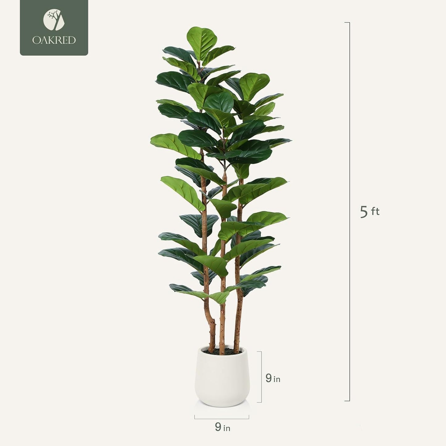 Artificial Fiddle Leaf Fig Tree with White Planter,5ft Tall Fake Tree with Natural Wood Trunk for Home Decor, Faux Ficus Tree Fake Moss for Indoor Office Living Room